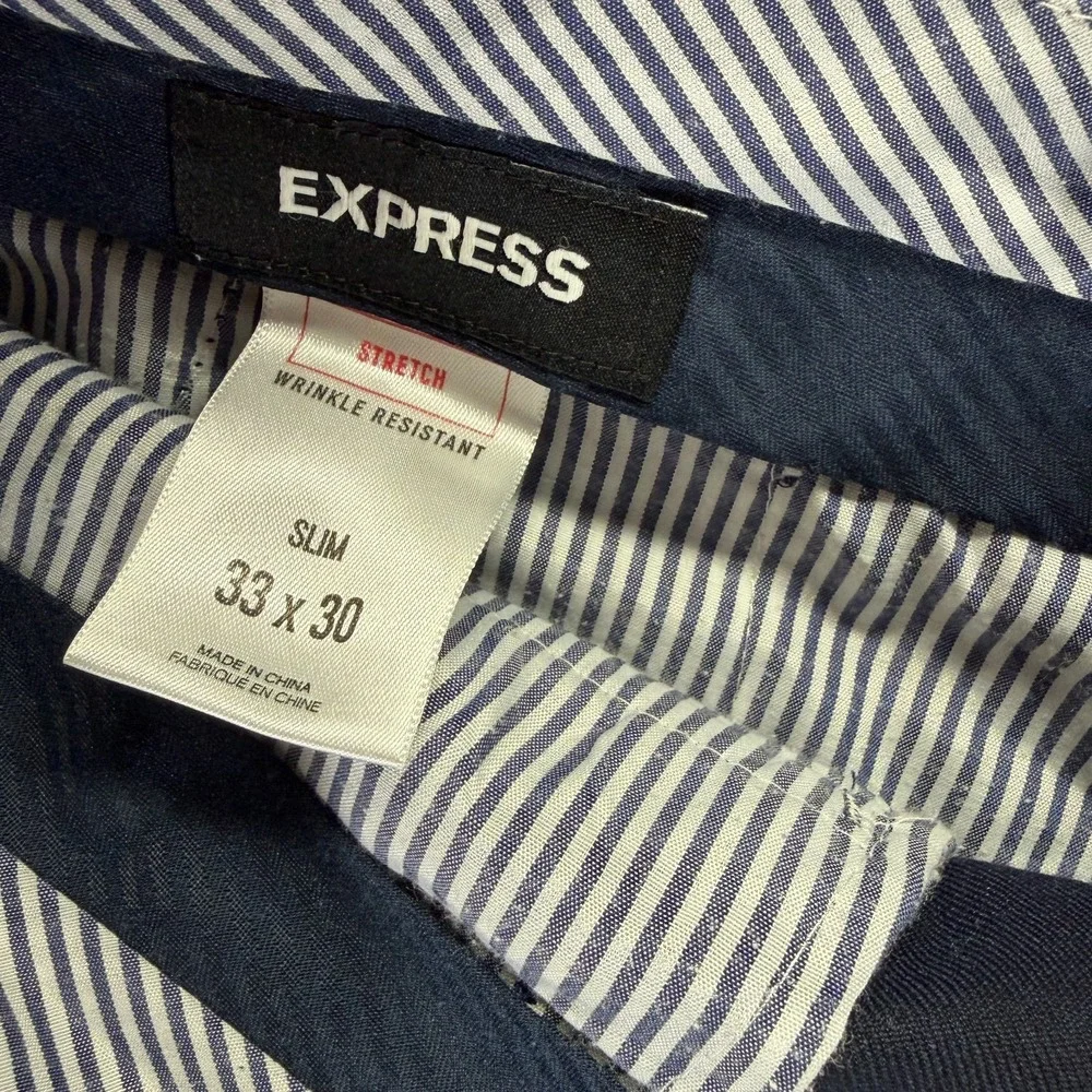 Express Pant Men's 36x28 Blue Polyester Chino Straight Business Career Stretch